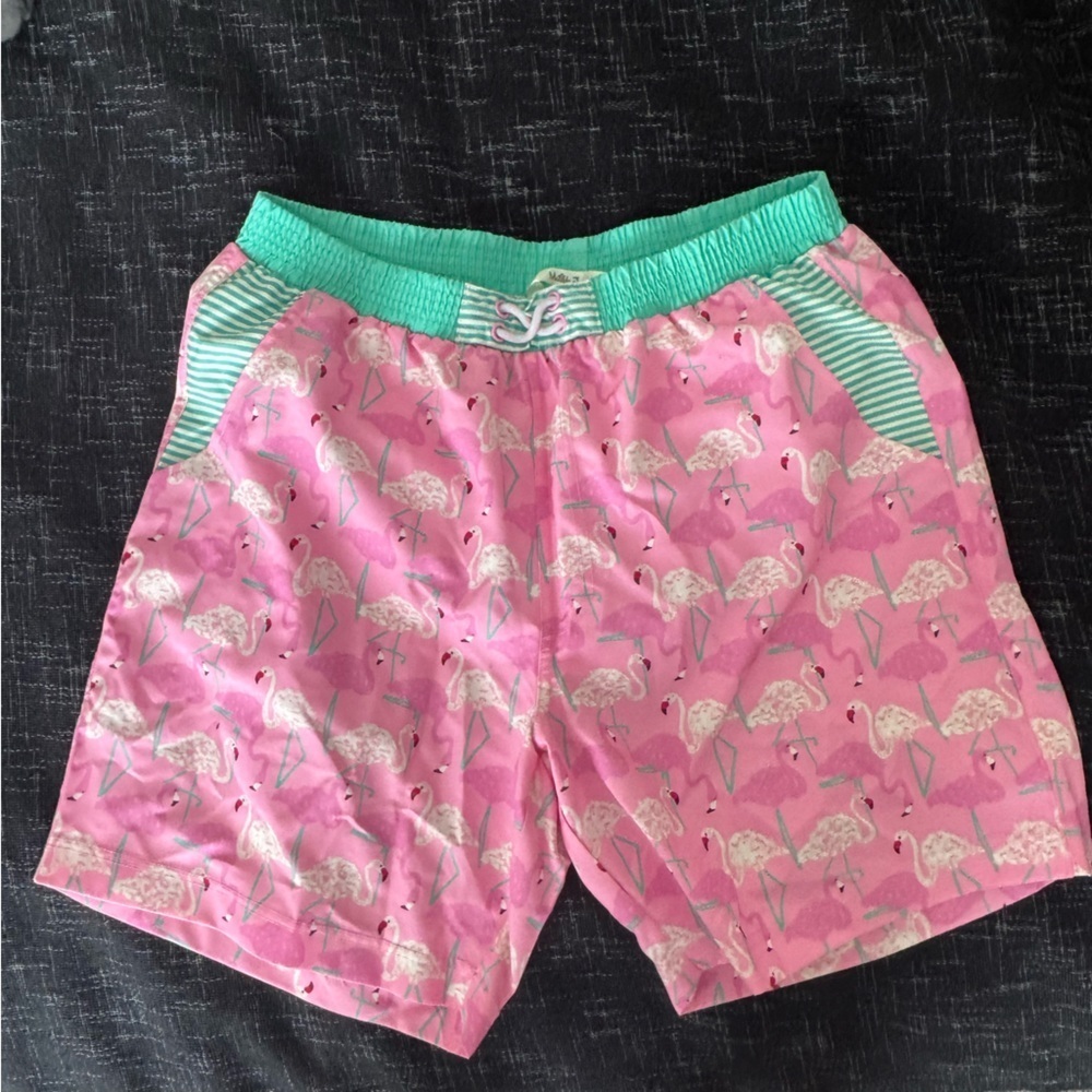 Matilda Jane Flamingo Print Pink Shorts with Green Waistband NWT size Large